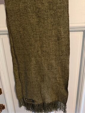 Chenille John Hanly Olive Green Knit Scarf with Fringe